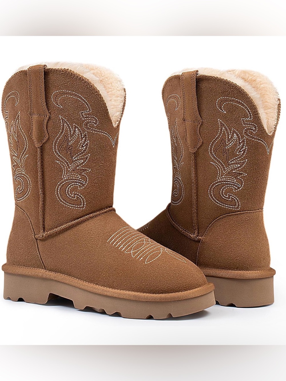 Genuine Leather Suede Platform Womens Winter Snow Boots Fur Lining Pull on Fuzzy